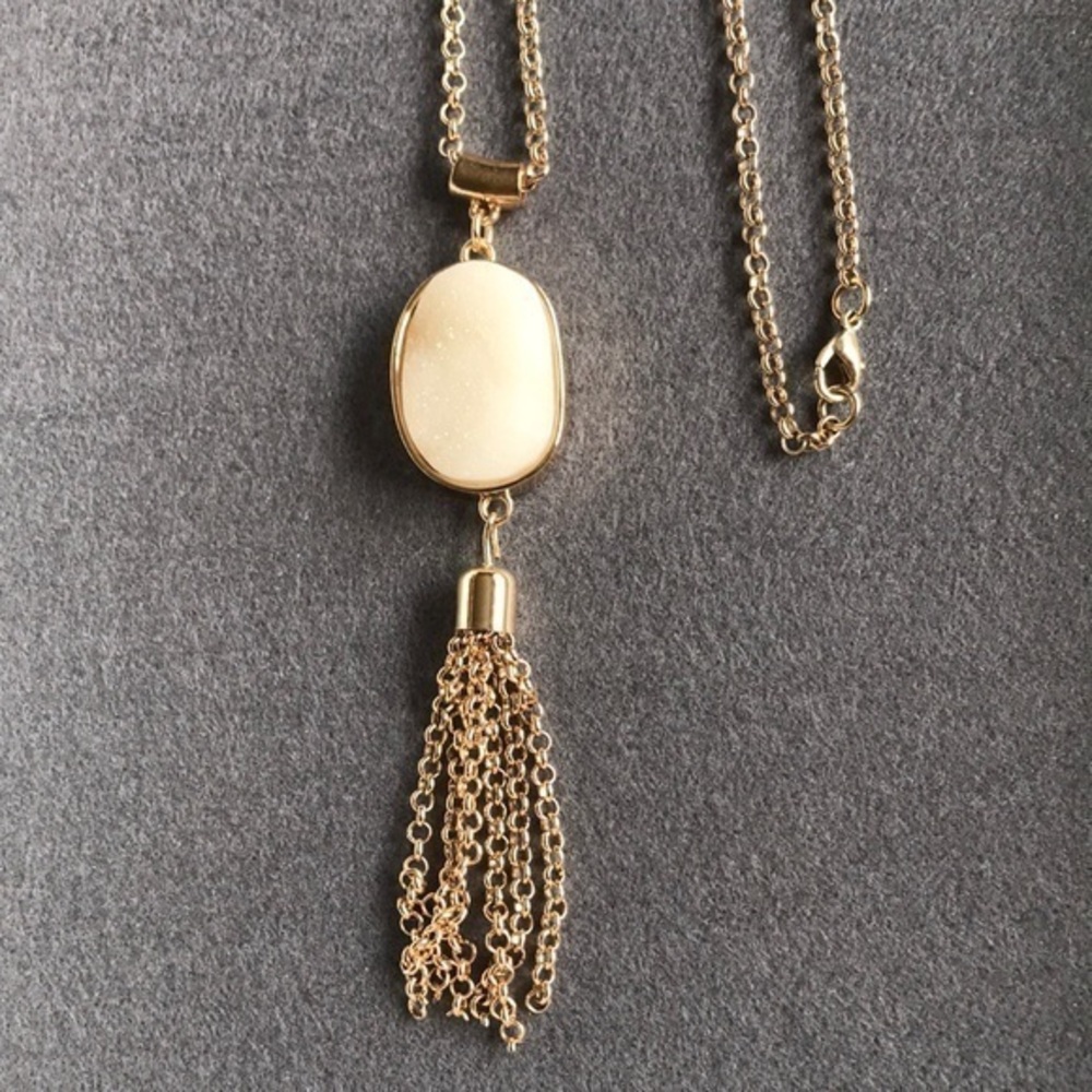 Cream stone necklace with gold chain